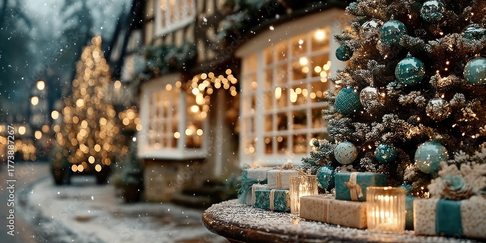 Obraz premium A magical interior shot of a grand Christmas tree decorated wall