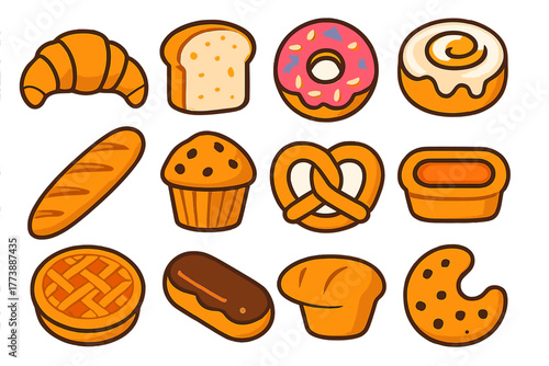 Assortment of fresh baked goods and sweet pastries including bread, donuts, and cookies