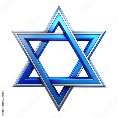 A blue and silver star of david symbol, isolated on a transparent background