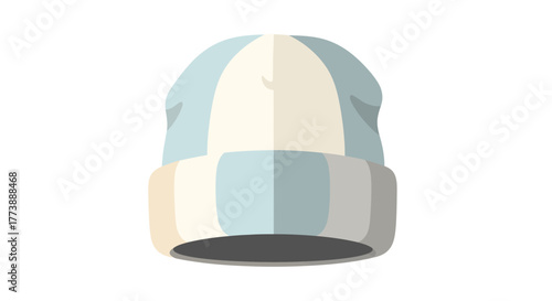 single icon art vector mockup of a winter beanie hat in soft winter palette colors (light blue, ivory, grey, and pale beige), simple front view