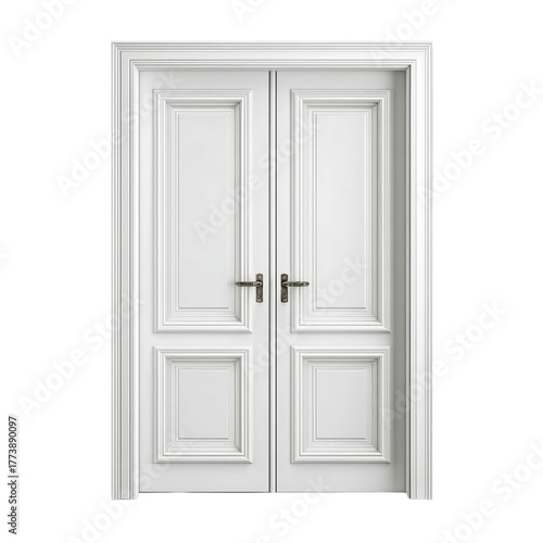 Wallpaper Mural Elegant double doors with intricate paneling and a pristine white finish, providing a stylish entryway or passageway on transparent background Torontodigital.ca