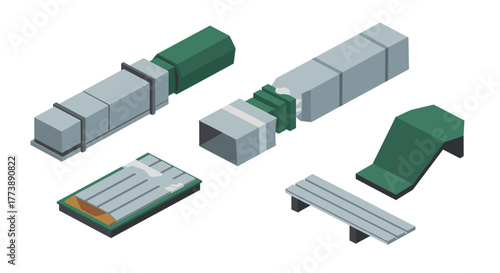 Industrial isometric building elements and components set