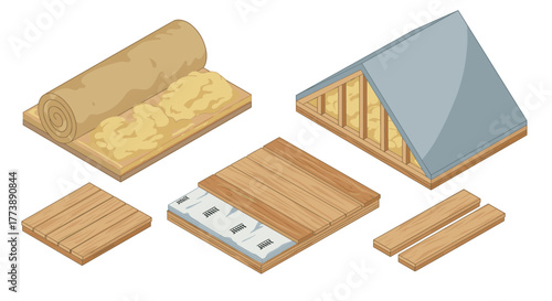 Modern roof insulation techniques and wooden structure elements in construction