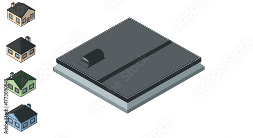 Isometric realistic roof designs with variant color styles