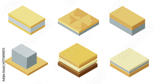 Isometric pastry set assorted layered ingredients for culinary design