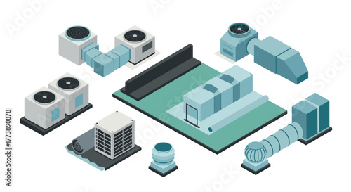 Modern hvac systems in isometric view efficient air conditioning and ventilation equipment