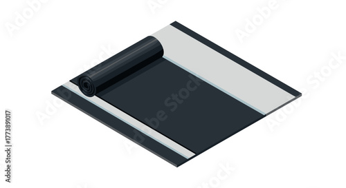 Isometric floor installation with waterproof roll material rollout