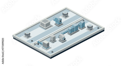 Isometric hvac system layout with industrial ventilation components