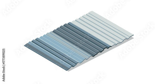 Isometric roofing sheet design in gradient blue shades for construction projects