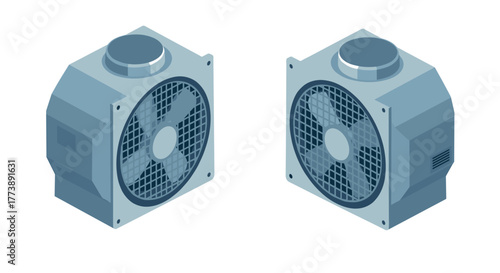 Isometric air ventilation fans 3d industrial cooling units for hvac systems