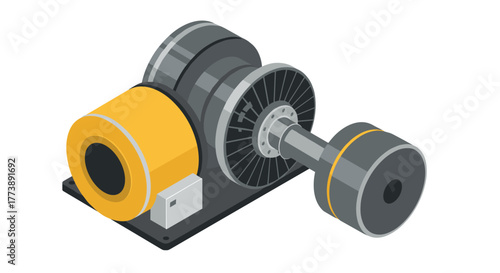 Industrial turbine isometric design with gray and yellow accents