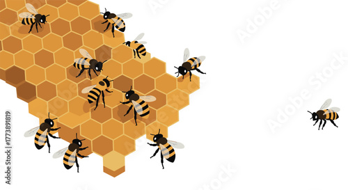 Detailed honeycomb with bees nature's symbiosis in geometric pattern