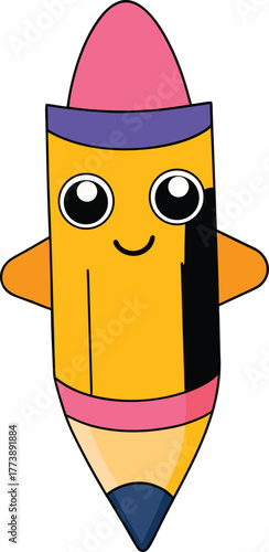 Cute Pencil Cartoon Illustration Kawaii Character Fun Stationery School Supplies
