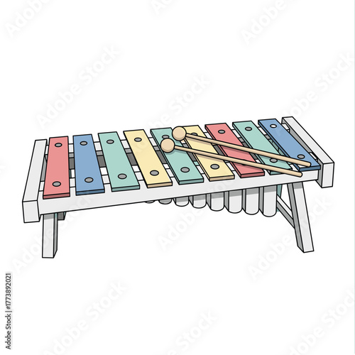 Colorful xylophone with mallets on a white background  