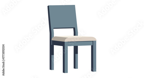 A side view of a simple, modern chair. It's blue with a cushioned seat and a rectangular back