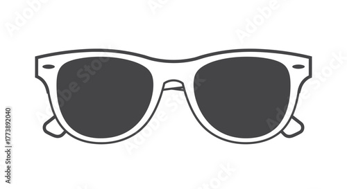 A symmetrical, stylized outline of sunglasses, featuring dark lenses and a classic rectangular frame.
