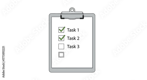 A clipboard shows a to-do list with two completed tasks marked with green checkmarks, leaving the others unfinished