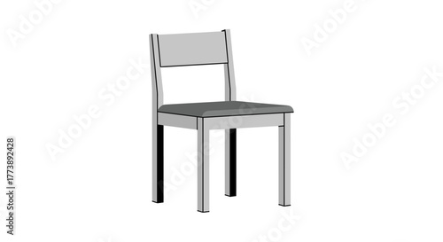 A simple, rectangular chair illustration with a padded seat and back. The object is gray against a white background