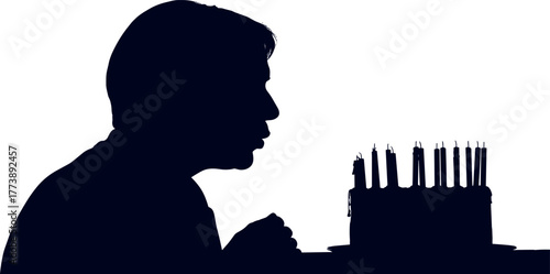Silhouette of a person blowing out candles on a birthday cake