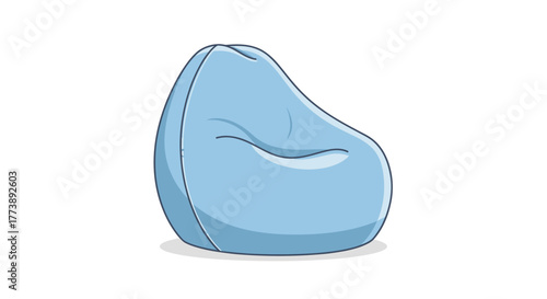 A single, light-blue beanbag chair sits isolated on a white background, with simple line art