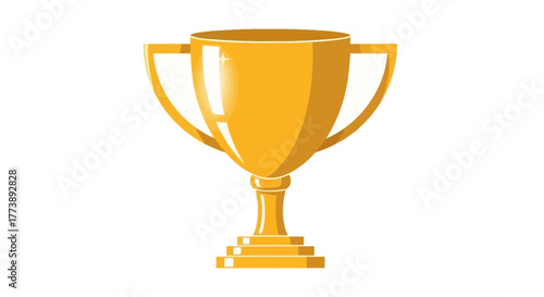A shiny gold trophy, with two handles, a stem, and a base, set against a plain white background