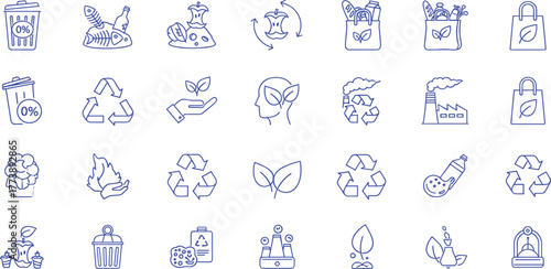 Eco-Friendly Icons Recycling, Plants, and Sustainable Living for Web Design