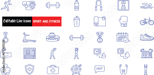Collection of Sport and Fitness Line Icons A Visual Guide to Wellness and Athletic Activities
