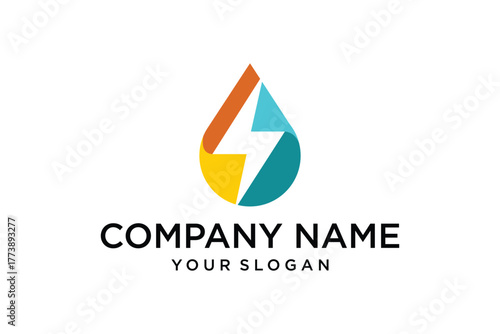 Wallpaper Mural Modern Colorful Water Drop and Lightning Bolt Energy Logo Design Torontodigital.ca