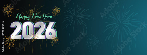 Metallic Gradient 2026 New Year Fireworks Banner