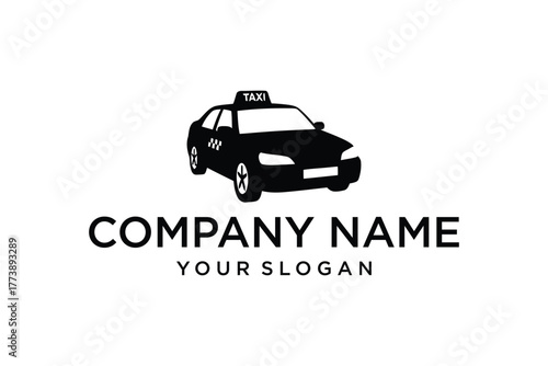 Black Silhouette Taxi Car Logo Design Template for Transportation Company Branding