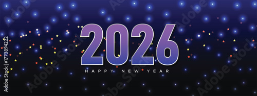 Neon Glow 2026 Purple Blue Happy New Year Banner