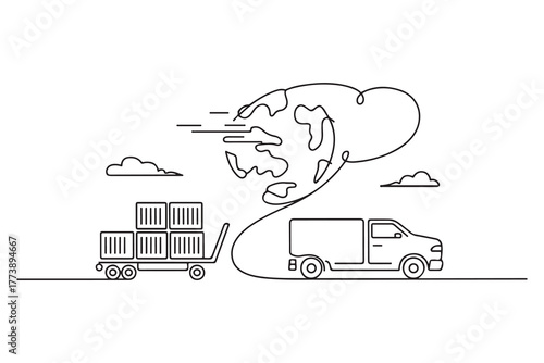 International logistics and cargo delivery concept. Single line draw design. one line Icon drawing with white background