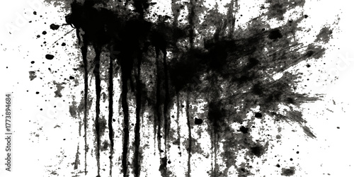 Abstract grunge ink splat texture vector design with black paint stain border and old vintage frame illustration