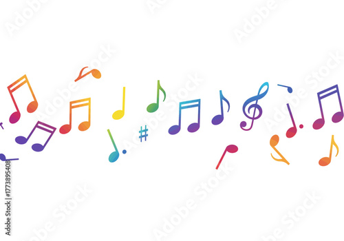 Colorful Musical Notes Floating on a White Background.
