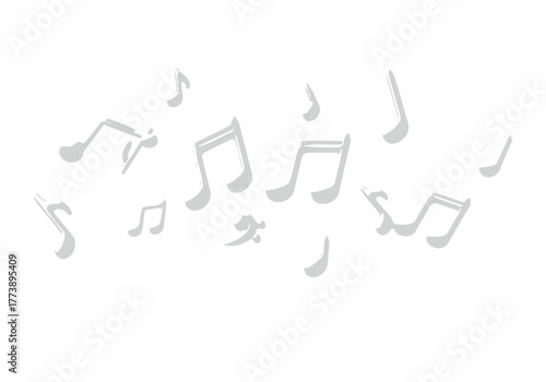 A collection of light gray musical notes floating randomly.