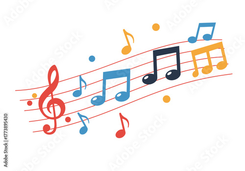 Colorful Musical Notes on a Staff.