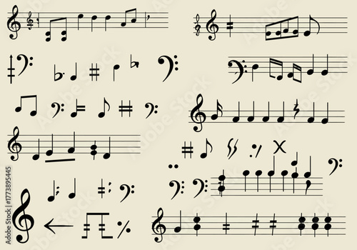 Collection of Musical Notation Symbols and Staffs.