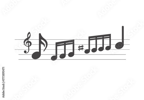 Musical notes on staff lines representing melody and harmony in music composition.