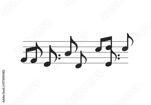 Black musical notes on a staff representing melody and harmony.