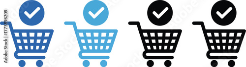 E-commerce Success Shopping Cart Icons with Checkmarks for Online Retail