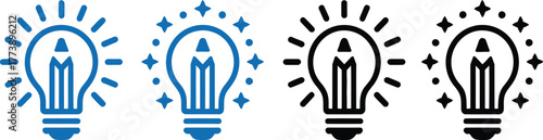 Concept of creativity and innovation with light bulb icon and pencil symbolizing new ideas and inspiration