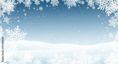 Wallpaper Mural Snowflakes falling on a blue background with a snowdrift in the foreground Torontodigital.ca