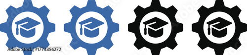 Gear icon with graduation cap and diploma symbolizing education and learning