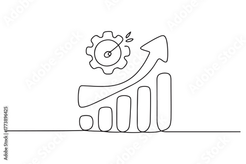 One continuous line drawing of Business performance analysis, benchmark metrics audit concept. one line Icon drawing with white background