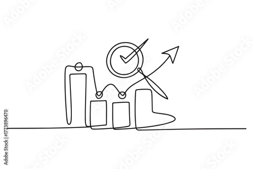 One continuous line drawing of Business performance analysis, benchmark metrics audit concept. one line Icon drawing with white background