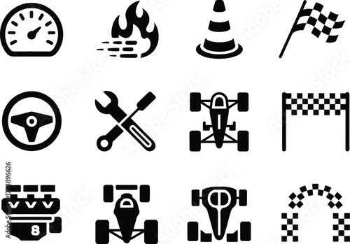 Racing Icons Speed, Flame, Cone, Flag, Steering Wheel, Wrench, Formula 1 Cars, Checkered Flag, Engine