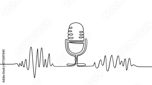 Minimalist microphone and sound wave line art