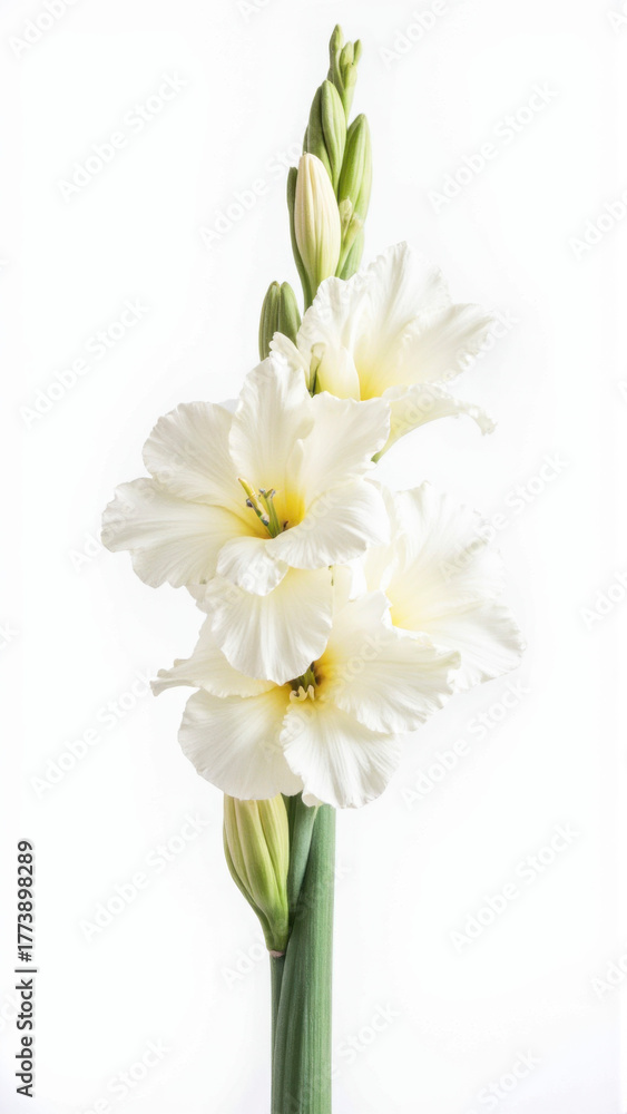 Fototapeta premium Majestic Purple Gladiolus Flower Spike Isolated on a White Background
