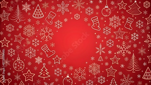 red and gold christmas icon pattern background