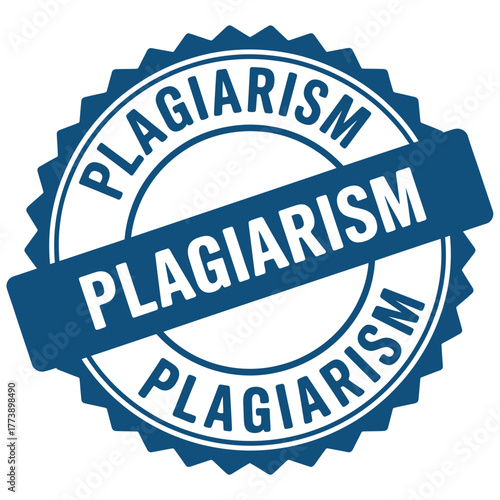 Circular stamp warning against plagiarism with bold text